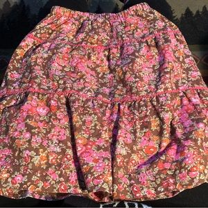 Papo d’Anjo size 10 years pink & brown tiered floral cotton spring summer skirt